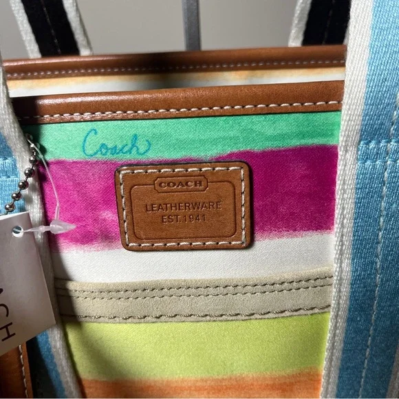 Coach New With Tags Y2K Hampton Watercolor Striped Small Tote Satchel - Picture 3 of 7